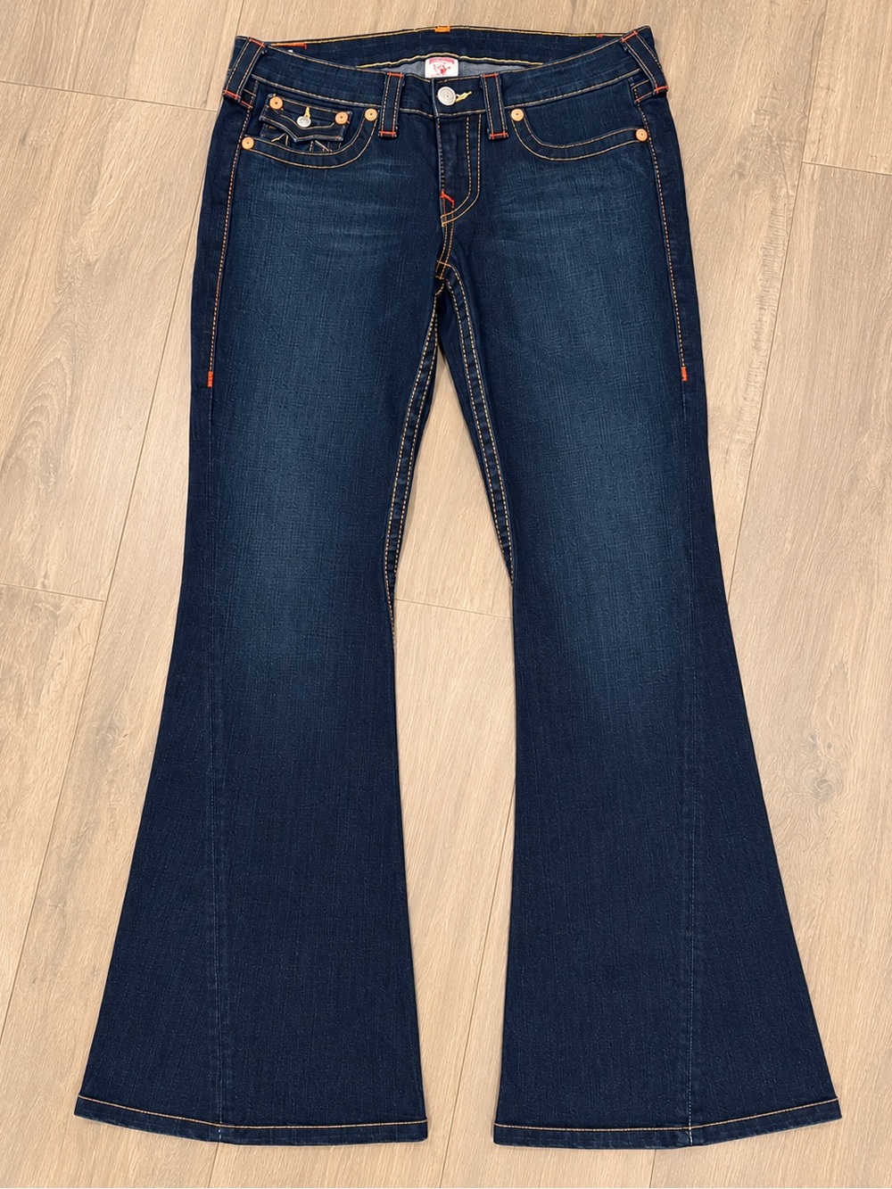 True Religion Dark Indigo Boot Cut Jeans with Contrast Stitching